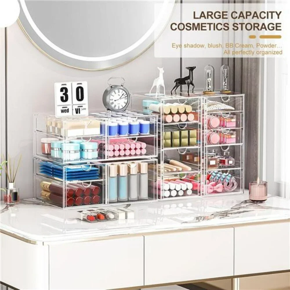 Clear Makeup Organizer Storage Drawers Desk Organizer Acrylic Vanity Box